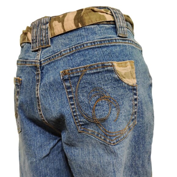 Vintage Faded Glory Girls Plus Jeans Flare Leg Camo Patch y2K Denim Blue Sz 16.5 - Picture 9 of 11